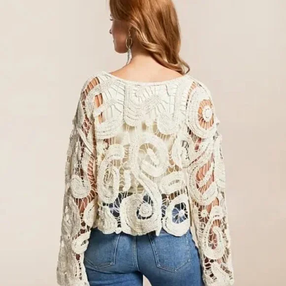 Brand New Willow & Root Open Weave Scalloped Sweater w/ Tags (Size Large) - Picture 3 of 7